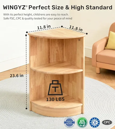 Miniatura 2 de WINGYZ Rubber Wood Corner Cabinet, 2-Tier Montessori Shelf, 2 Shelf Bookcase Toy Storage Organizer, Montessori Bookshelf for Kids Rooms, Classroom