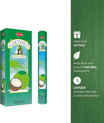 Miniatura 4 de Hem Varitas de incienso de coco (120 varillas, 6 cajas en el interior), 9 pulgadas de largo, 0.71 onzas por caja, perfectas para meditación