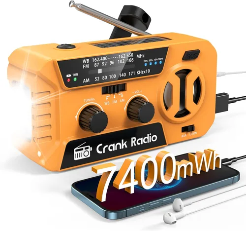 Radio meteorológica de emergencia para tormenta de invierno, radio meteorológica NOAA radio de emergencia con banco de energía de 7400 mWh,