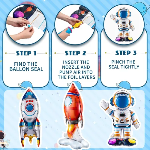 Miniatura 5 de RoundFunny 8 globos de cohete para el espacio exterior, globos de aluminio para astronautas espaciales, naves espaciales, cohetes, temática