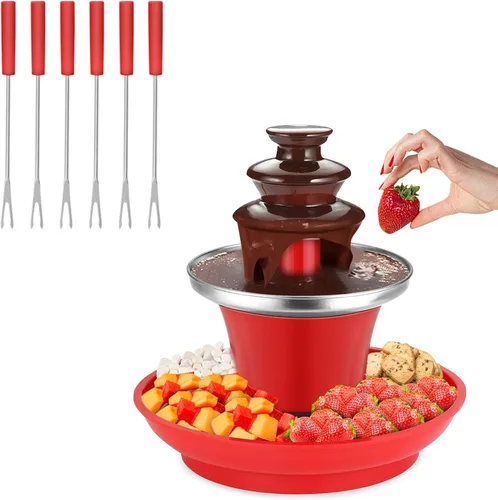Mini fuente de fondue de chocolate de 7.9 onzas, mini olla de fusión de chocolate, máquina calentadora MIni con 6 tenedores de fondue y bandeja de