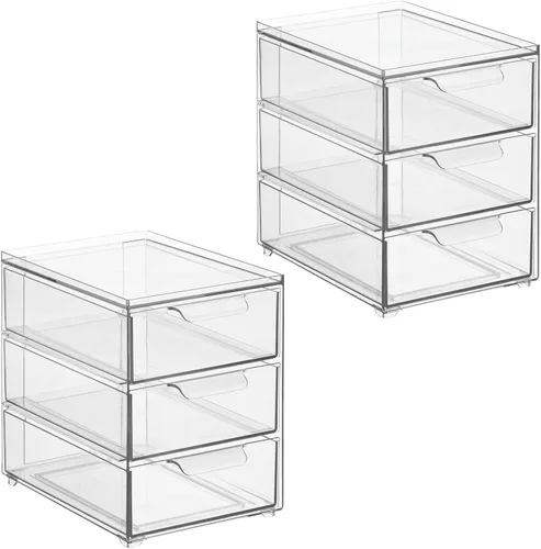 Miniatura 9 de mDesign Organizador apilable de plástico con 3 cajones, contenedor de almacenamiento con cajones extraíbles para fregadero de baño/organización