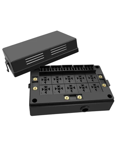 Miniatura 7 de Caja de relé de fusibles de 12V con 15 fusibles y 10 relés y terminales, 15 ranuras para fusibles y 10 ranuras para relés de 4/5 pines, soporte