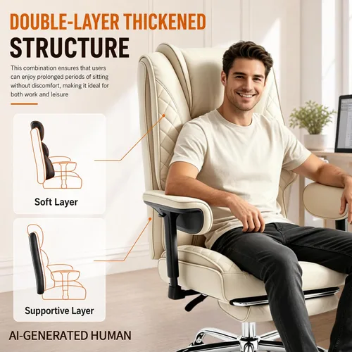 Miniatura 5 de Big and Tall Office Chair and High Back with Heavy Duty Wide Executive Office Chair with Foot Rest, Adjustable Armrests (Beige)