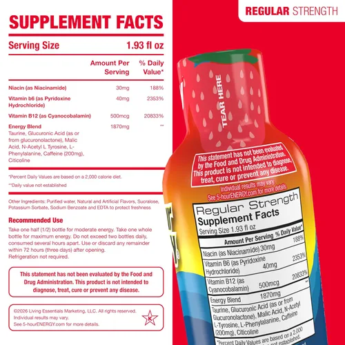 Miniatura 2 de 5-hour ENERGY Sabor a bayas, 30 unidades, inyección energética de 1.93 onzas líquidas, fuerza regular, aminoácidos, vitaminas B, sin azúcar y cero