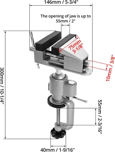 Miniatura 5 de QWORK Tornillo de Banco Universal de Mesa de 3 pulgadas que se Inclina y Gira 360°, Paquete de 2 Prensas de Banco de Trabajo Portátiles