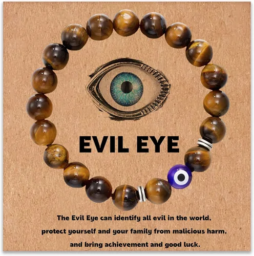 HOHOTANG Pulsera contra el mal de ojo para hombre, pulsera de cuentas de piedra natural, amuleto de protección de la suerte para hombres, familiares