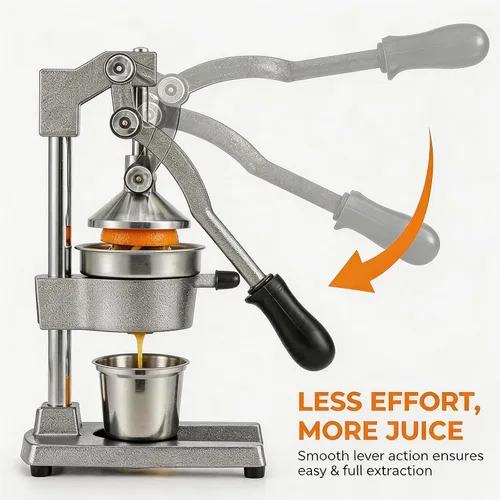 Miniatura 5 de Exprimidor manual de cítricos de hierro fundido, exprimidor manual de naranja con taza y colador de acero inoxidable 304, prensa de granada de Gris