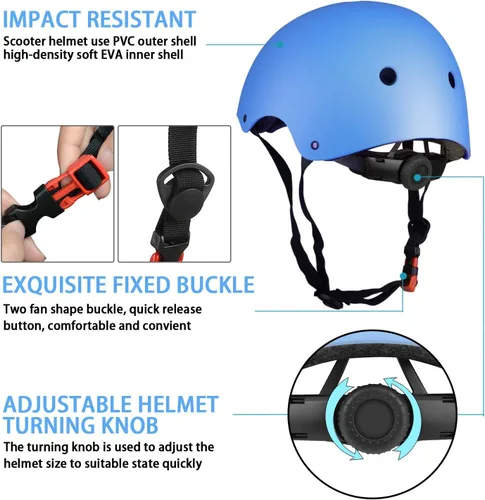 Miniatura 5 de WayEee - Juego de casco de bicicleta para niños, rodilleras para patinetas, juego de almohadillas para casco, juego de equipo de protección Azul