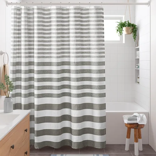 Madison Park Cortina de ducha de spa con tejido gofre, cortina de ducha para baño, control de humedad Scotchgard 3M, cortinas de ducha modernas de