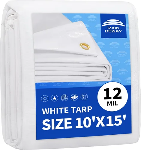 Miniatura 45 de RAINDEWAY Lona blanca resistente de 12 mil de 15 x 20 pies, resistente a los rayos UV, impermeable, resistente a la intemperie, con ojales de metal