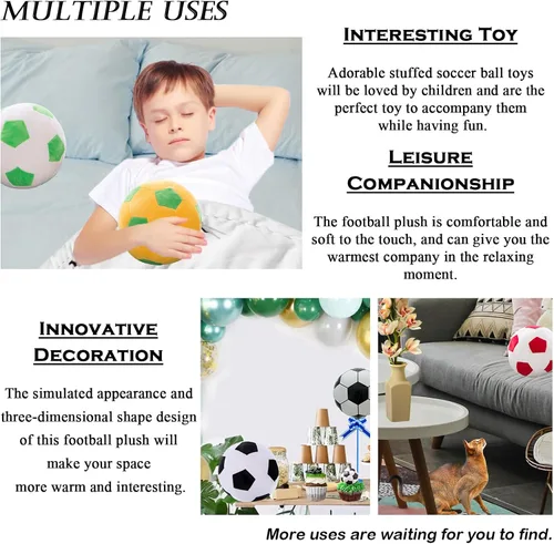 Miniatura 4 de zhidiloveyou Bola de fútbol de felpa de 9 pulgadas, almohada de fútbol de felpa regalo de fútbol para niños, rojo-blanco