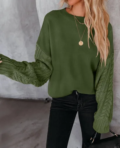 Miniatura 2 de ZESICA Women's 2023 Fall Long Sleeve Crew Neck Solid Color Cable Knit Chunky Casual Oversized Pullover Sweater Tops