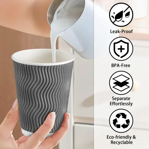 Miniatura 5 de Lamosi 500 Unidades Vasos de Café Aislados de 8 oz al Por Mayor, Vasos de Papel Desechables Sin Tapas 8oz, Diseño de Pared Corrugada Ondulada