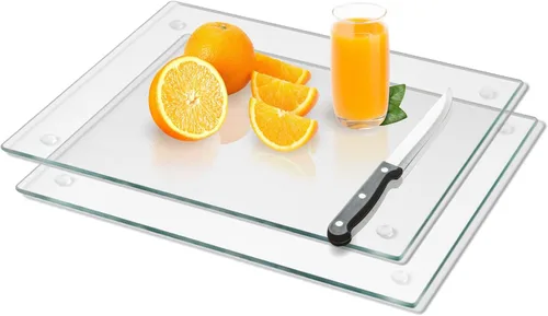 Miniatura 8 de Tabla de cortar de vidrio templado Mymonfif para cocina, tabla de vidrio transparente para encimera, resistente al calor, con pies antideslizantes