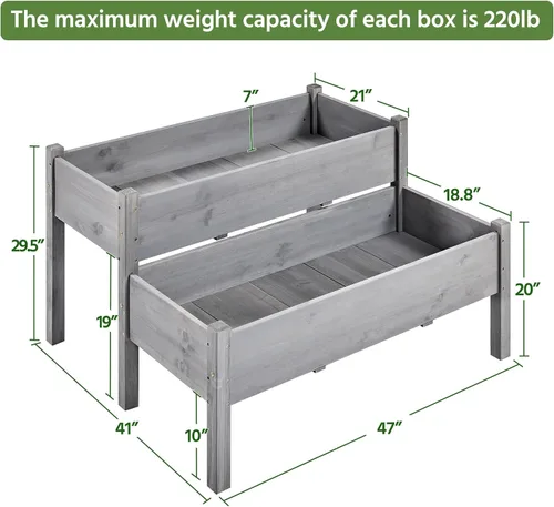 Miniatura 3 de Yaheetech Cama de jardín elevada de madera de 47 x 41 x 30 pulgadas, para horticultura, para exteriores, 2 niveles, maceta elevada para hierbas