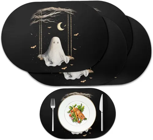 Miniatura 57 de Ghost Placemats Set of 2 Wipeable Faux Leather 12X18 Inch Waterproof Non-Slip Mats Spooky Table Decor Heat Resistant for Scary Dinner Party Fantasma