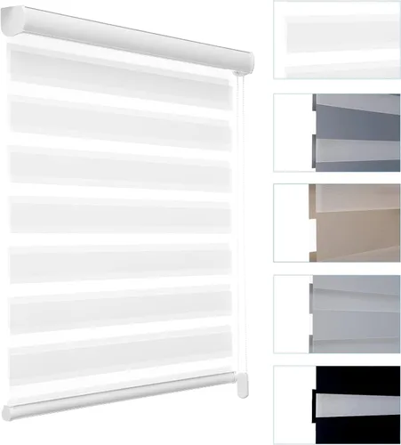 Miniatura 28 de MYshade Persianas enrollables de cebra opacas (85 %) con cordón para ventanas interiores, persianas de doble capa beige para dormitorio, baño, sala