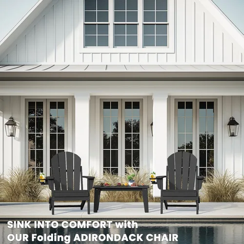 Miniatura 5 de Silla Adirondack plegable con soporte para tazas, sillas de patio de plástico HDPE para todo tipo de clima, silla para hoguera, sillas de césped al