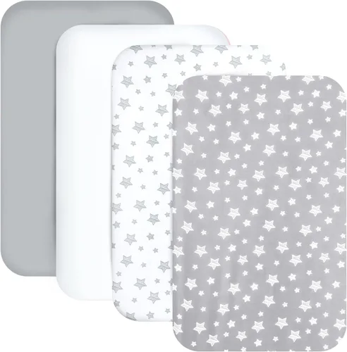 Miniatura 19 de Sábanas para Pack and Play para niños, paquete de 4 sábanas para minicuna, sábana ajustada elástica para Pack and Play y corralito, compatible