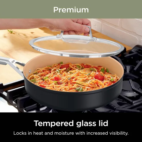 Miniatura 11 de Juego de ollas y sartenes Ninja antiadherentes Juego de utensilios de cocina de cerámica premium de vida extendida 9 piezas antiadherentes Gris