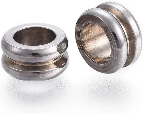 Miniatura 14 de Fashewelry - 100 cuentas espaciadoras de agujero grande de acero inoxidable en forma de barril de 6x6 mm, cuentas ovaladas de metal pulido liso