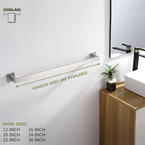 Miniatura 5 de KOKOSIRI Barra de Toalla Individual de 32 Pulgadas, Soporte de Toalla para Baño y Cocina, Toallero de Pared de Acero Inoxidable SUS304, Níquel Acero