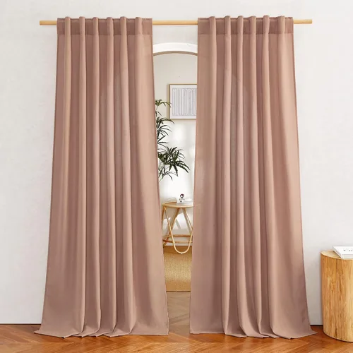 Miniatura 64 de NICETOWN Cortinas de lino grueso para dormitorio, privacidad añadida, bolsillo para barra y pestaña trasera, no se transparentan, mezcla de lino