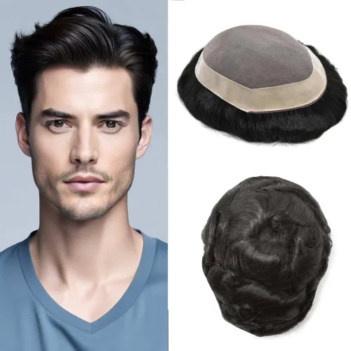 Miniatura 15 de Toupee - Sistema de reemplazo de cabello humano para hombre, encaje mono fino, duradero, línea capilar natural para hombre, pieza de cabello NPU