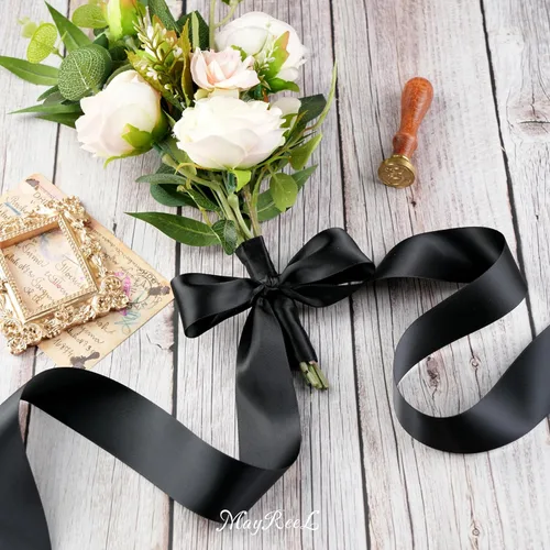 Miniatura 3 de MAYREEL Cinta de Satén Negra de 1.5 Pulgadas Cinta Gruesa de Doble Cara para Manualidades Envoltura de Regalos Decoración de Bodas Lazos