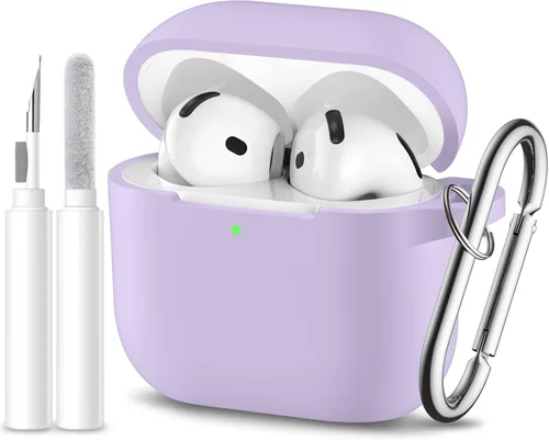 Miniatura 27 de Funda protectora completa de silicona suave para AirPods 4 con llavero y kit de limpieza, compatible con Apple Airpods 4 para mujeres y hombres