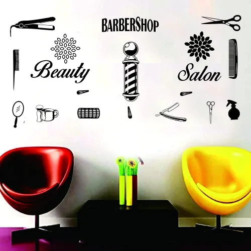 Peluquería salón de belleza barbería calcomanía de pared arte vinilo afeitadora pin set de calcomanías decorativas herramientas de peluquería