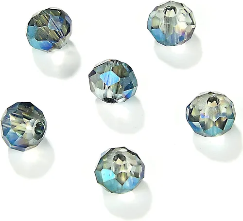 Miniatura 10 de Briolette de 0.157 in, 1350 cuentas de cristal color aguamarina pequeñas con forma de rondelle facetado, cuentas espaciadoras de cristal