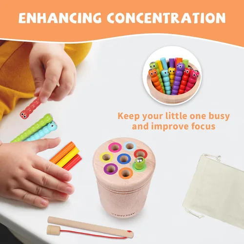Miniatura 5 de Juguetes Montessori para niños de 2, 3, 4 años, juego de pesca magnética de doble juego para niños de 18 meses, juguete preescolar de clasificación