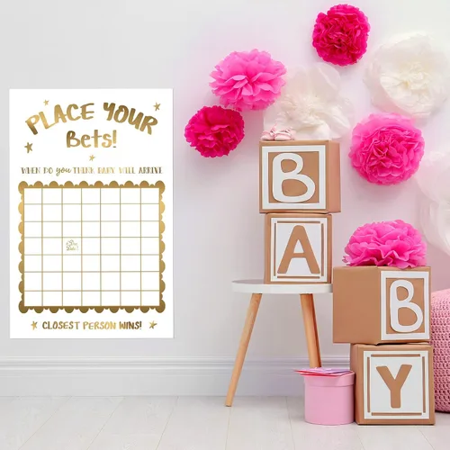 Miniatura 3 de Geyee Decoraciones de baby shower, juego de ducha con predicción neutra para fecha de nacimiento, grande, divertido letrero de calendario de bebé