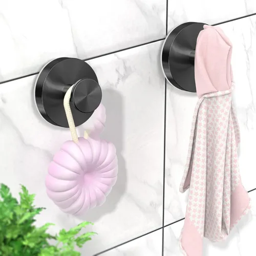 Miniatura 6 de Paquete de 4 ganchos de ventosa color negro mate para ducha, baño, cocina, puerta de cristal, espejo, azulejos, soporte de gancho para bata de baño