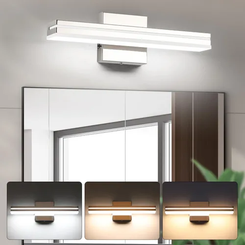Miniatura 27 de SineRise Barra de Luz LED Moderna para Tocador de Baño de 16 Pulgadas, Accesorios de Iluminación de Pared de Baño Modernos de Acrílico Cromado Sobre