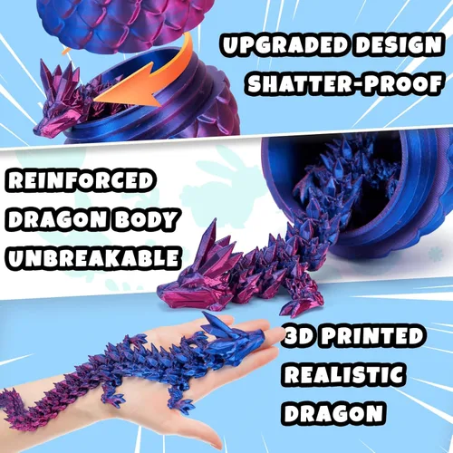 Miniatura 3 de YILCER Huevo de Dragón Impreso en 3D de 12 Pulgadas, Juguetes Fidget de Dragón de Cristal Articulado Misterioso, Juguetes Sorpresa de Animales Láser