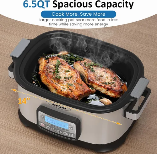 Miniatura 7 de Multicocina 11 en 1, horno asador de olla lenta de 6.5 cuartos de galón, olla multifuncional programable digital con temporizador, control
