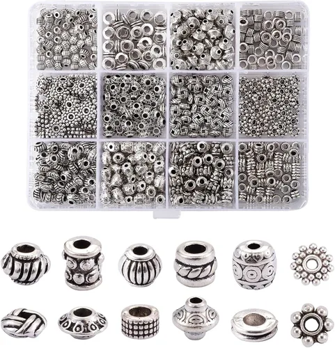 Miniatura 14 de Craftdady 300 piezas Cuentas espaciadoras de aleación tibetana dorada antigua 30 estilos surtidos Cuentas de columna poligonal asimétrica, cuentas
