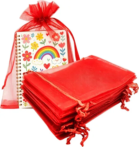 Miniatura 32 de Bolsas de regalo de organza de 5 x 7 pulgadas con cordón para joyas, dulces, flores de lavanda secas, 100 bolsitas rojas, bolsa de malla de tela
