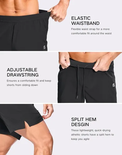 Miniatura 6 de GGJ Pantalones cortos deportivos ligeros para hombre con 2 bolsillos con cremallera de 7/5/9 pulgadas, pantalones cortos de tenis de secado rápido