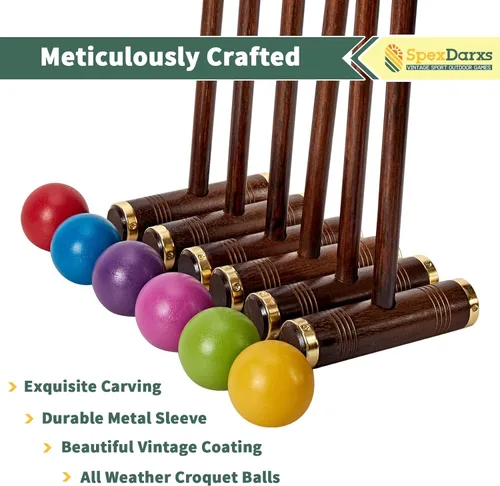 Miniatura 4 de SpexDarxs Juego de croquet para seis jugadores, juego de croquetas de 35 pulgadas con mazos de madera de primera calidad, bolas