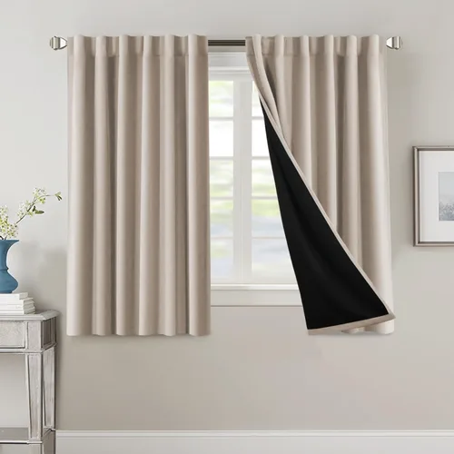 Miniatura 91 de H.VERSAILTEX Cortinas 100% opacas para dormitorio con forro negro, cortinas de oscurecimiento de habitación completa, con aislamiento térmico