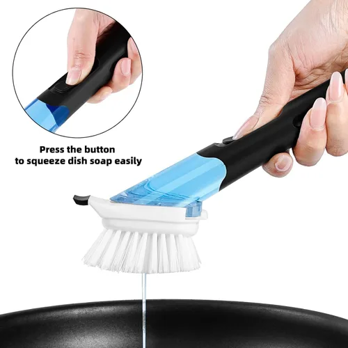 Miniatura 2 de SUBEKYU Cepillos para platos con dispensador de jabón, cepillos para fregar platos de cocina con asa, limpiadores de limpieza para platos, sartenes