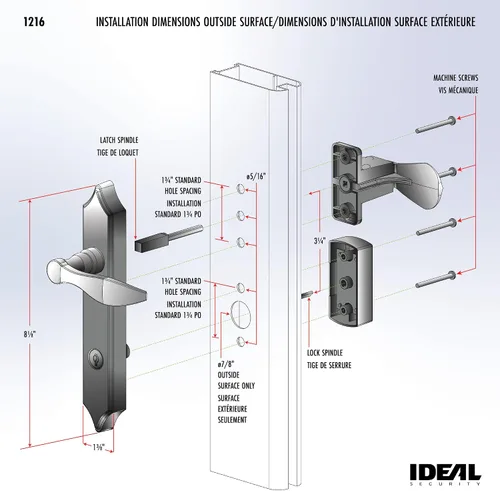 Miniatura 5 de Ideal Security 1216 Manija de puerta Storm para montaje en superficie con cerradura y llave para puertas de 1 a 1 ½ pulgadas de grosor