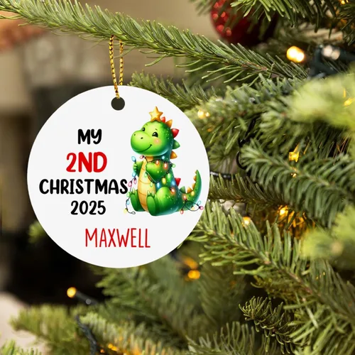 Miniatura 5 de Dino - Adorno de segunda Navidad para bebé, dinosaurio personalizado para niño/niña, regalo para nuevos padres, cumpleaños personalizado y nombre