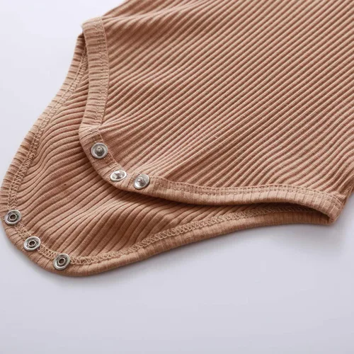 Miniatura 5 de Ropa de punto acanalado de algodón para bebés, niñas y niños, recién nacidos enterizo de manga larga, pantalones largos unicolor, atuendos de otoño