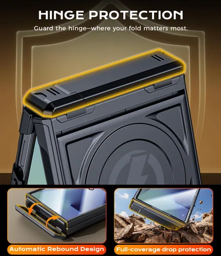 Miniatura 6 de Funda magnética para Samsung Z-Flip-7: funda protectora de grado militar de cuerpo completo [compatible con Magsafe ] [Soporte doble] Funda Negro