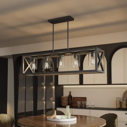 Miniatura 10 de Lámpara de comedor de granja – Iluminación de isla de cocina de 4 luces con altura ajustable y metal grueso para comedor sobre mesa, candelabros